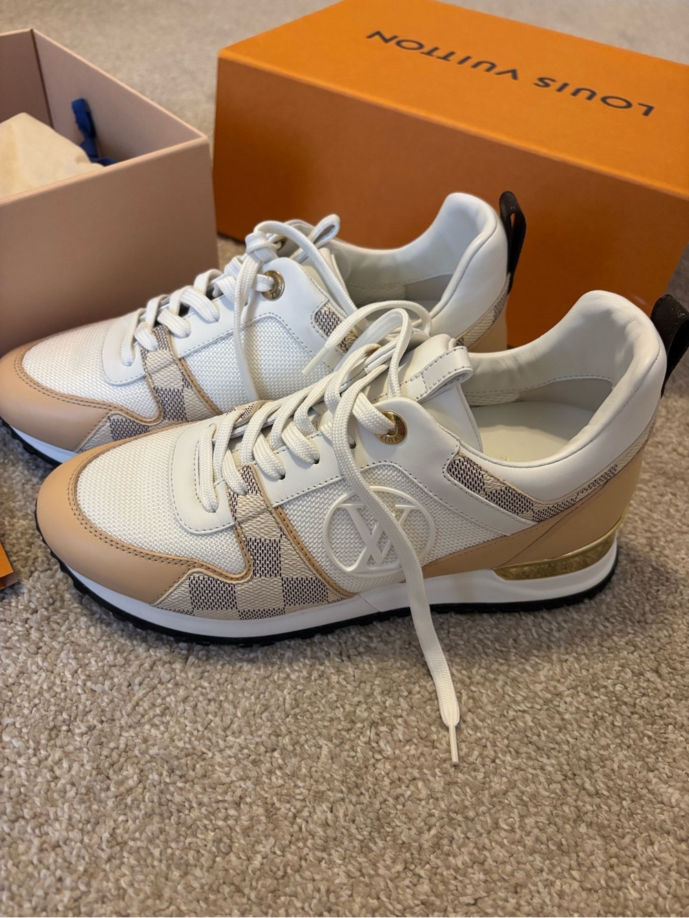 Louis Vuitton White Beige Checkerboard Run Away Sneaker